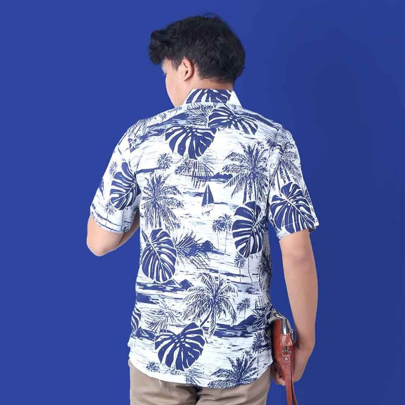 14 Warna - Baju Kemeja Printing Lengan Pendek Pria Model Terbaru Motif Daun Batik | Kameja Casual Distro Premium Original | Tidak Panas | Nyaman | Adem Kemeja Surfing, Kemeja Hawai, Kemeja Katun Rayon