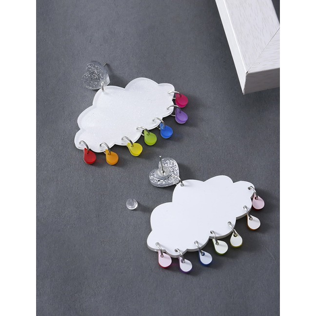 LRC Anting Tusuk Fashion White Candy Glitter Cloud Color Raindrops Drop Earrings F90495