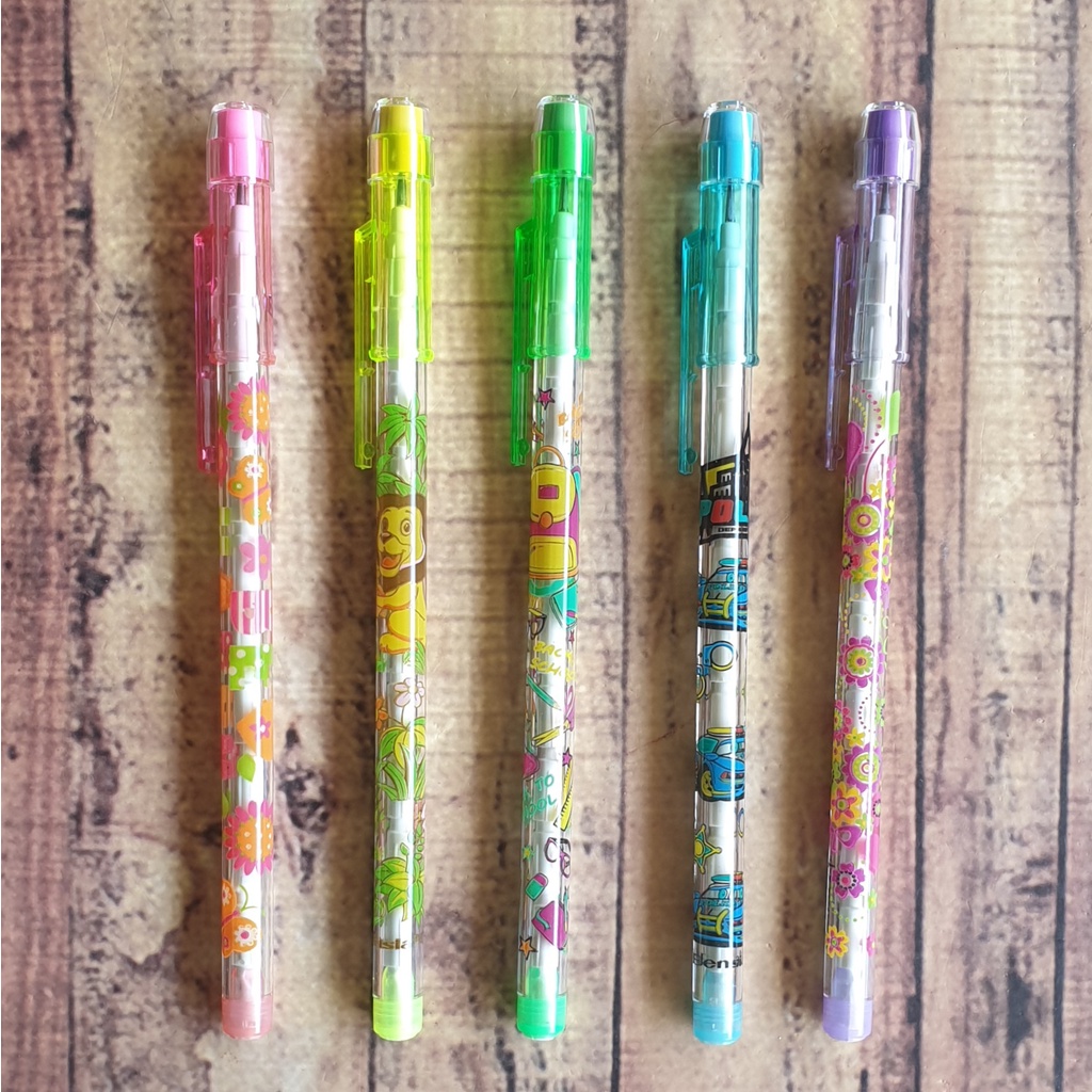 5Pcs Pensil Bensia Fancy Motif - Pensil Sambung Tusuk + Penghapus - Pensil Cabut - Pensil Refill