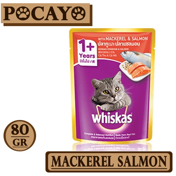 Whiskas Pouch Adult Makarel Salmon 80gr