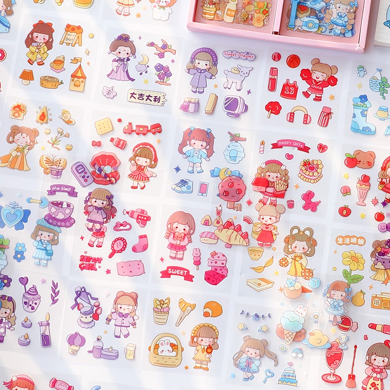 100pcs Stiker Motif Kartun Perempuan Lucu Anti Air Untuk Dekorasi Diary DIY