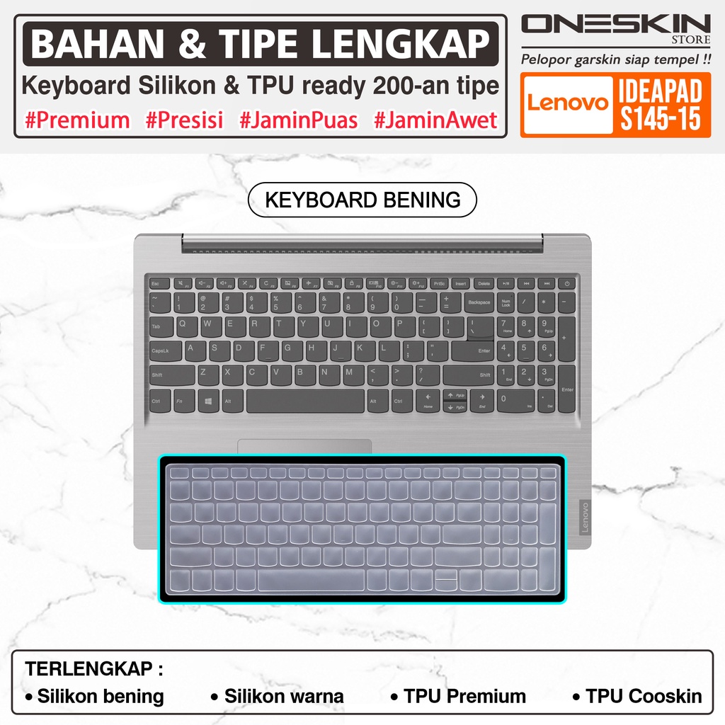 Garskin Sticker Laptop Pelindung Screen Keyboard Protecto Lenovo IdeaPad S145-14 15 14API 14AST 14IGM 14IIL 14IKB 14IWL 15IIL Gambar Full Body Bening