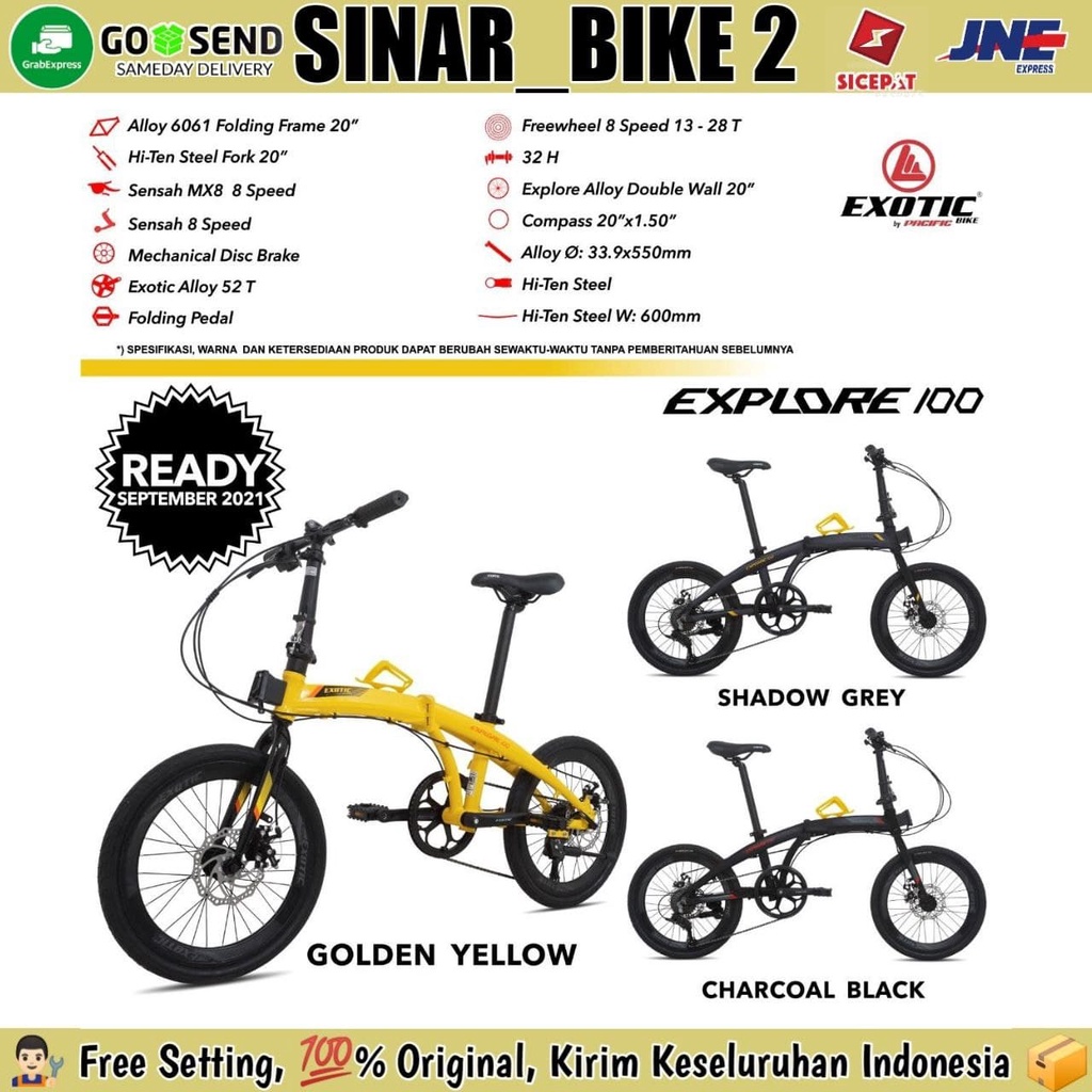 Sepeda Lipat 16,20 Inch Exotic Explore 100 Alloy 8 Speed