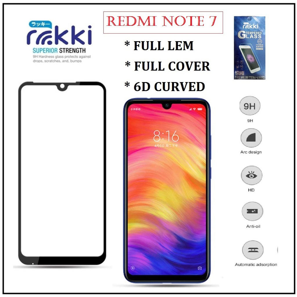 TEMPERED GLASS XIAOMI REDMI NOTE 7 - Full Cover 9D