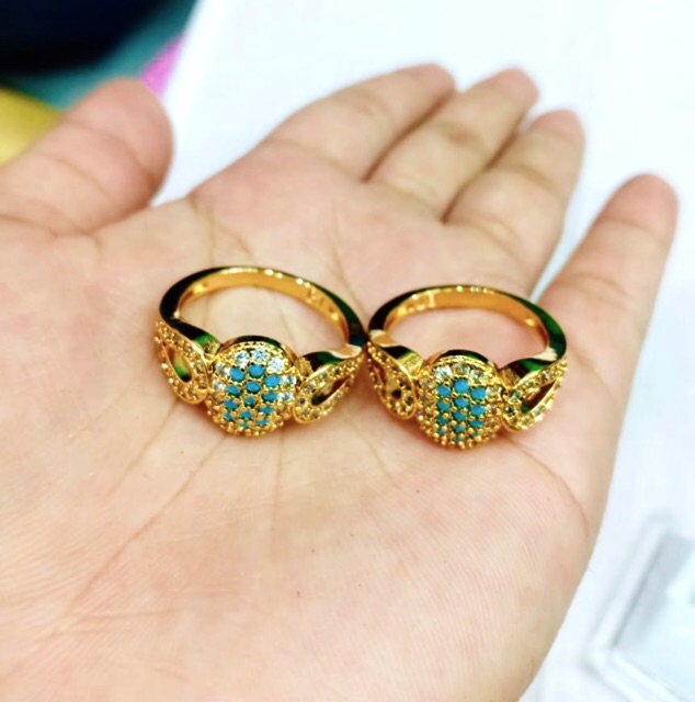 Cincin wanita permata biru cincin lapis emas cincin replika emas