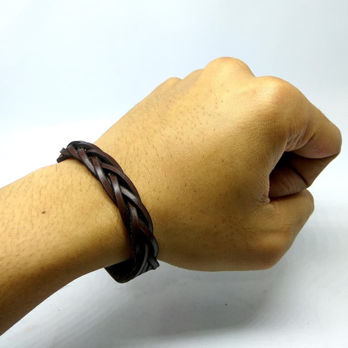 gelang anyam kulit asli warna coklat- leather bracelet - PHAC297