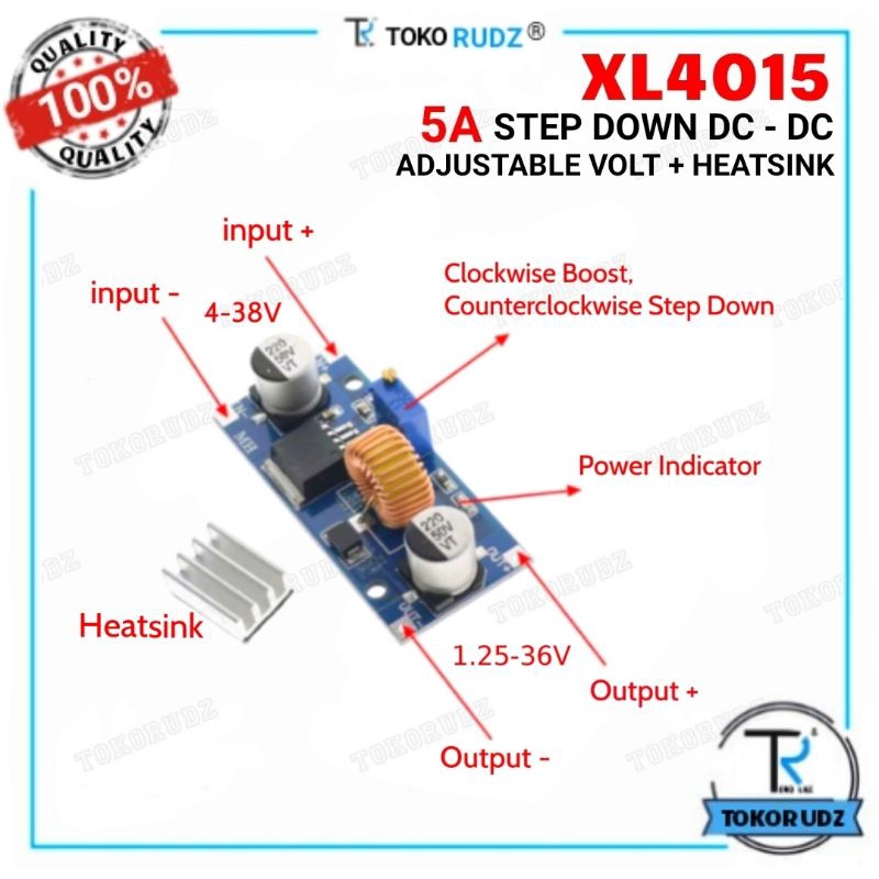 Step Down DC 5A Adjustable Volt Heatsink Modul Pengatur Penurun Tegangan DC XL4015