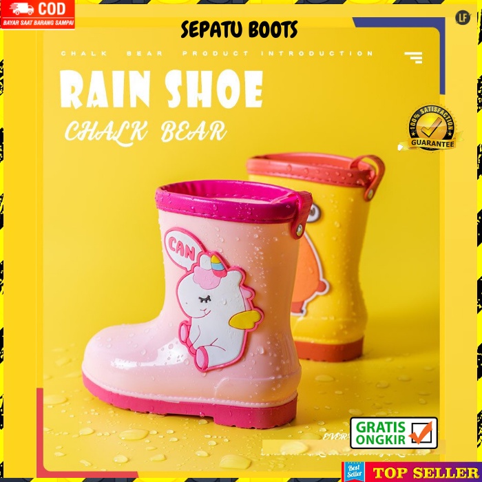 SEPATU BOOTS ANAK PEREMPUAN SAFETY SHOES BOOT ANTI AIR HUJAN MOTIF KUCING BAHAN KARET IMPORT A42
