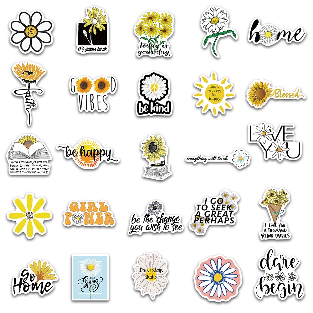 50pcs inspirational little daisy slogans graffiti stickers suitcase laptop skateboard guitar decoration stickers