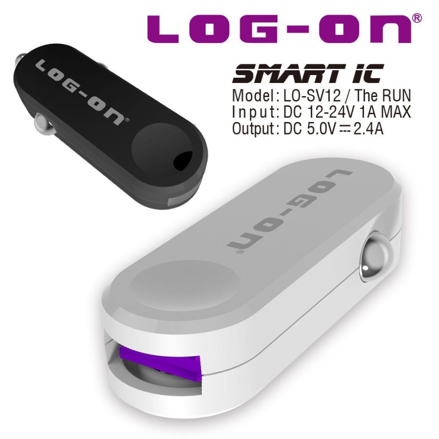 Log On Car Charger Mobil THE RUN 2.4A SMART IC LO-SV12