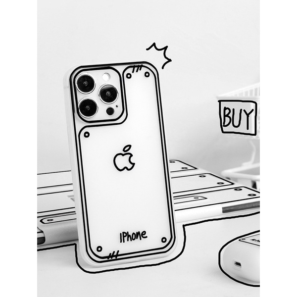 Black &amp; White Comical Cartoon Softcase Case HP Lucu for iphone XS Max XR 11 Pro Max 12 Pro Max 13 Pro Max