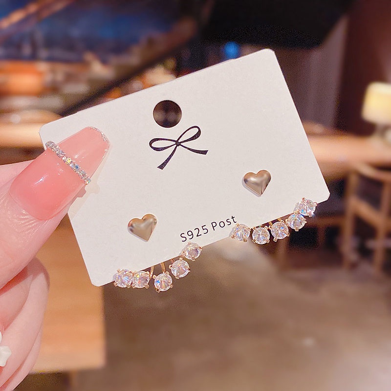 Anting Stud Zircon Berlian Bahan S925 Silver Needle Gaya Korea