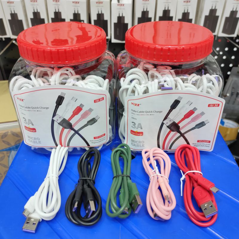 Kabel Data Vizz CD30 3A Fast Charging Micro USB 1Meter 1Toples Isi 30Pcs