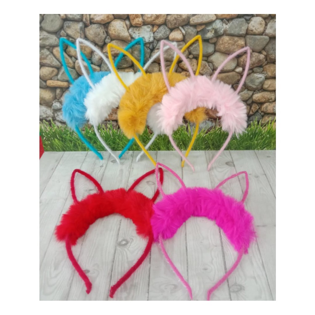 Bando Korea Cewek- Bandana Plush Kuping Kucing - Bando Kuping Ala Kelinci Renda Tokopelanginicer