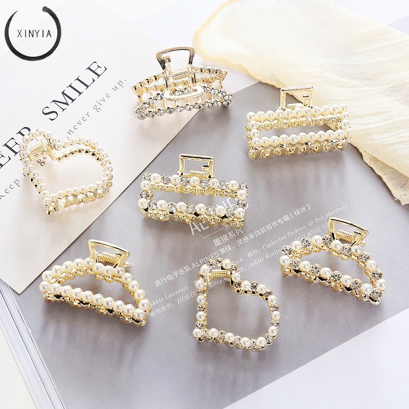 Korean Jepit Rambut Side Clip Pearl Hairpin Rhinestone Sweet Lovely Geometric Elegant