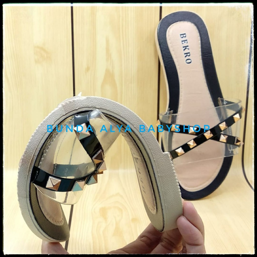 Sandal Wanita Slop Flat Size 36 - 40 HITAM - Sendal Selop Transparan Sandal Flat Wanita OpenToe SALE