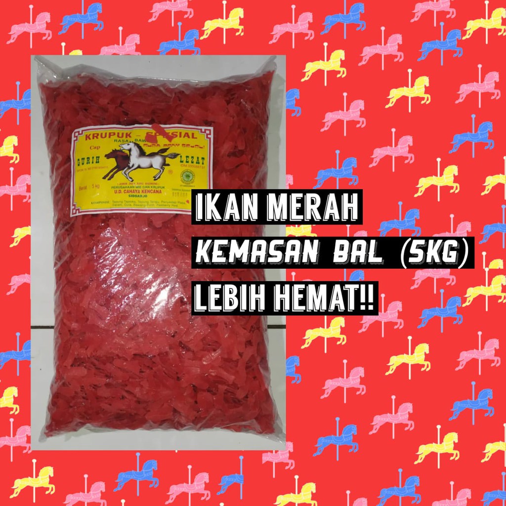 

KERUPUK BAWANG BENTUK IKAN MERAH MERK KUDA KEMASAN BAL