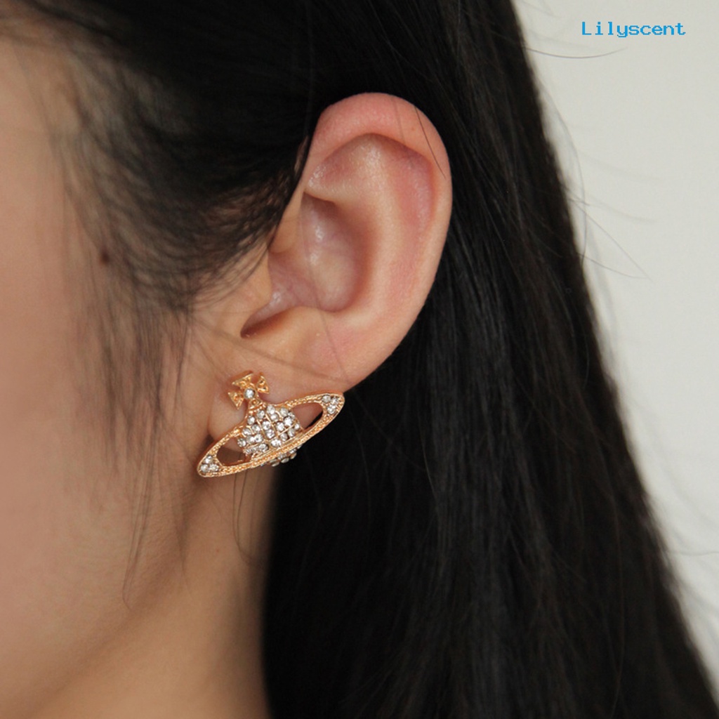 Ls 2Pcs Anting Tusuk Wanita Bentuk Planet Saturnus Aksen Berlian Imitasi Untuk Pesta