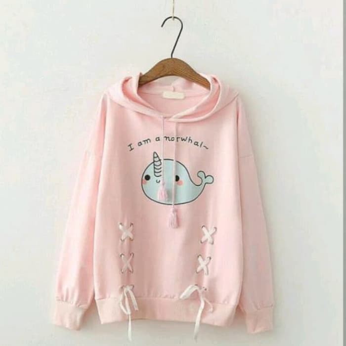 JAKET SWEATER HOODIE PINK SALEM/ PUTIH BABY WHALE SOLLY ThevaStore