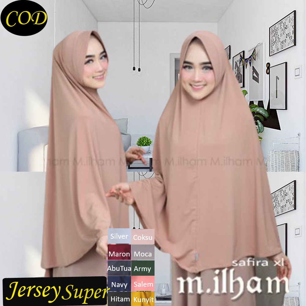 Jilbab Panjang Langsung Jersey Premium Safira XL Khimar Jumbo Instan Super Lembut Kekinian M ilham