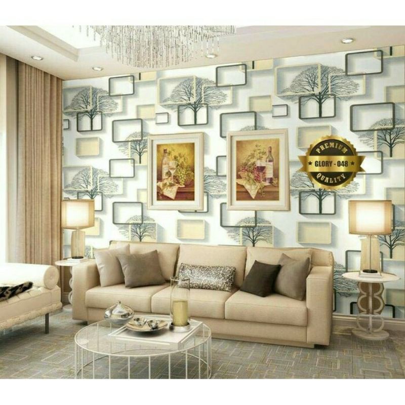 Wallpaper Sticker Dinding Motif Kotak Emas 3D Ukuran 10 Meter x 45 CM