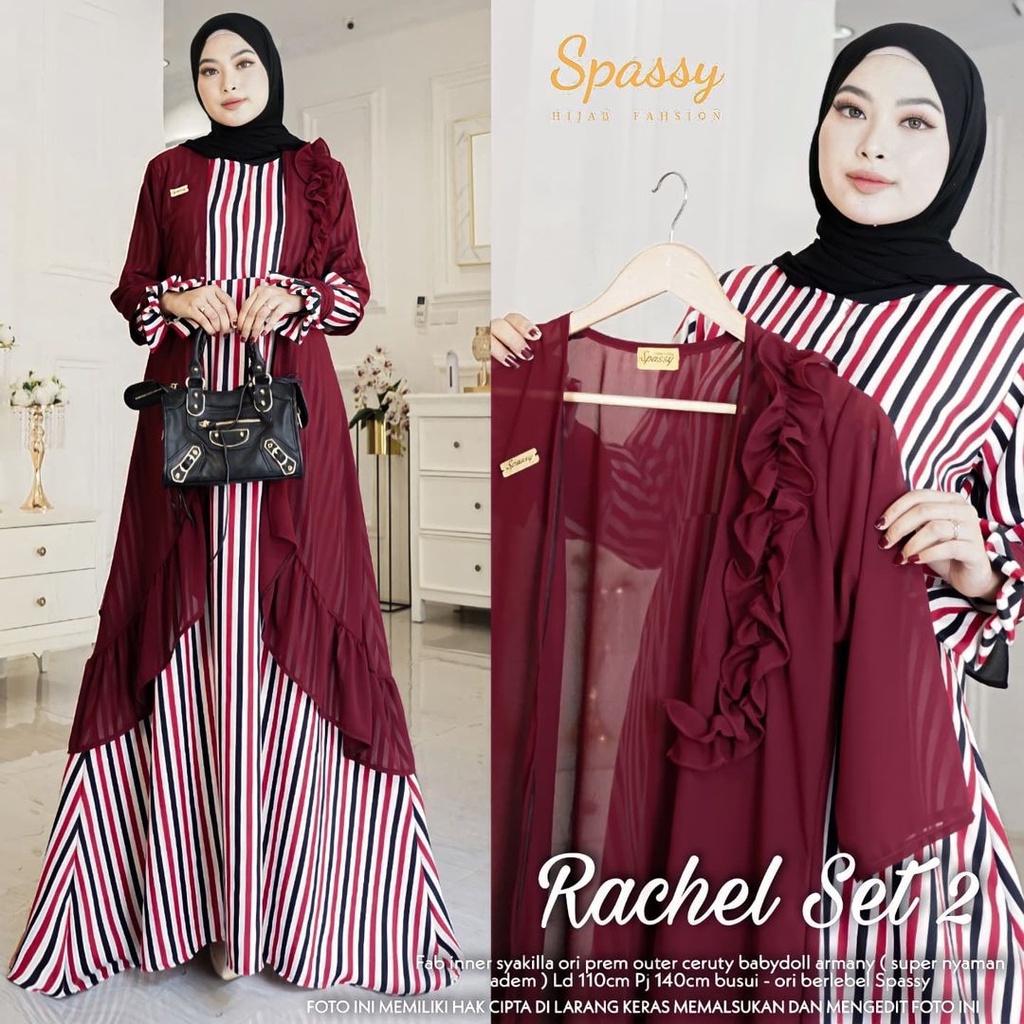 Gamis Terbaru 2021 Rachel Set 2 / 2 in 1 Gamis + Outher Busui Friendly dan Wudhu Friendy Bahan Cerut