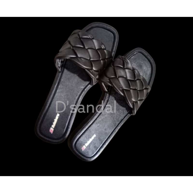 sandal selop slide Sukabaru anyam kepang flat cewek wanita perempuan karet