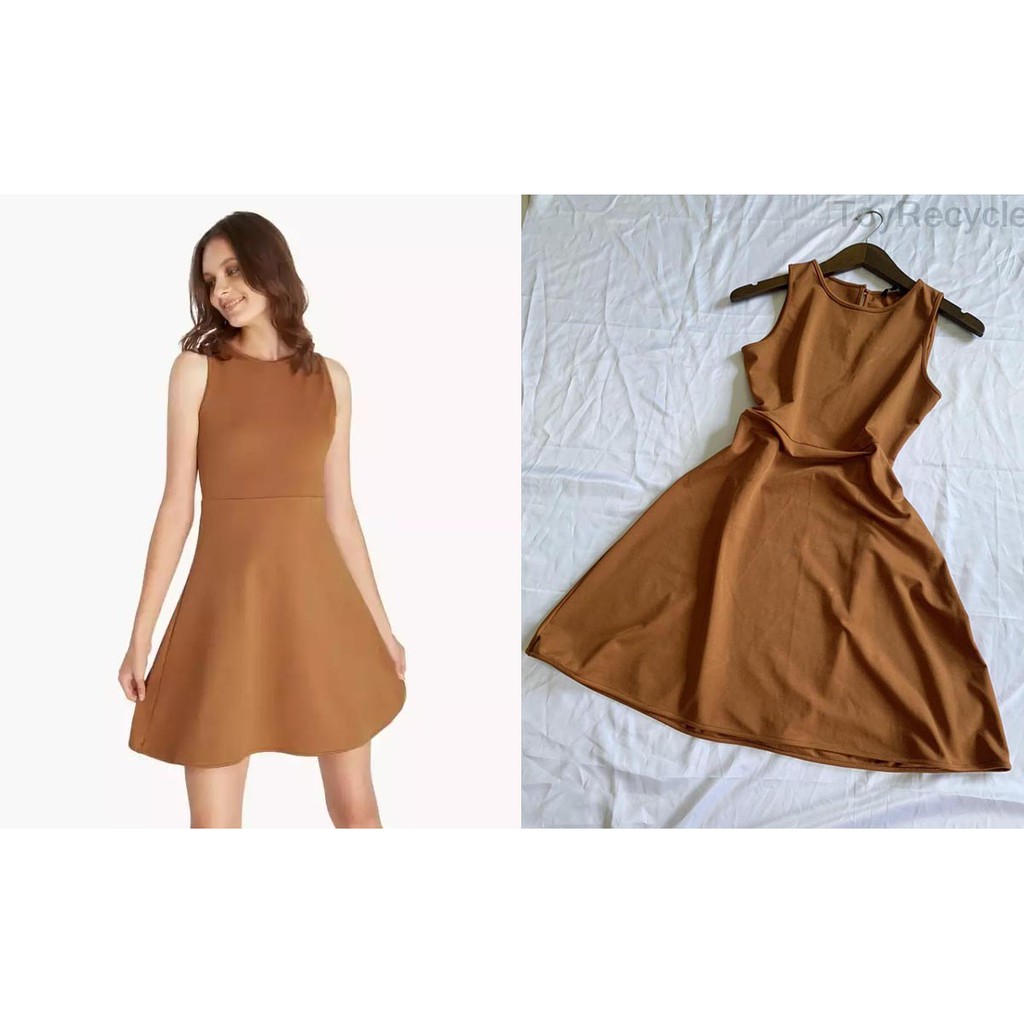 Pomelo Mini Flared Skater Dress Brown / Coklat Pomelo Fashion