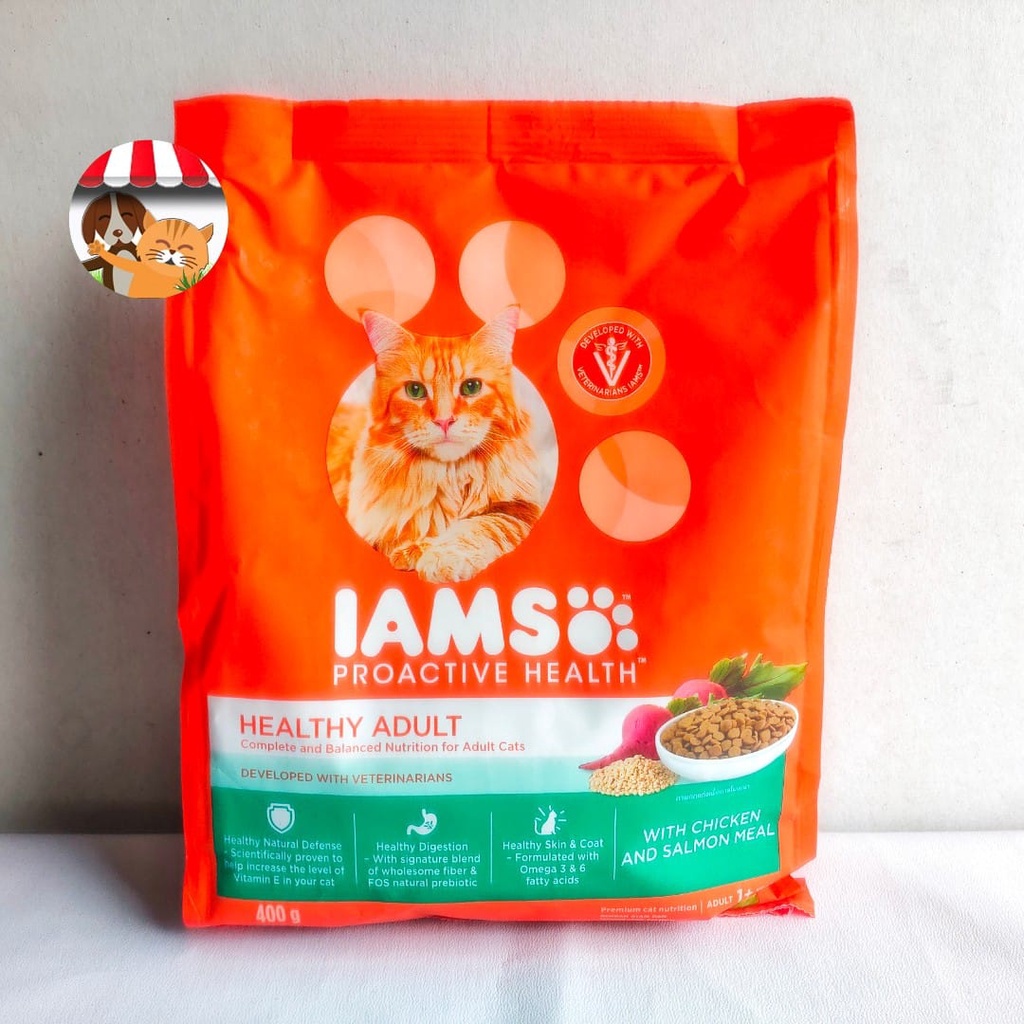 IAMS Cat Adult Chicken &amp; Salmon Dry Food Makanan Kucing Dewasa 400gr