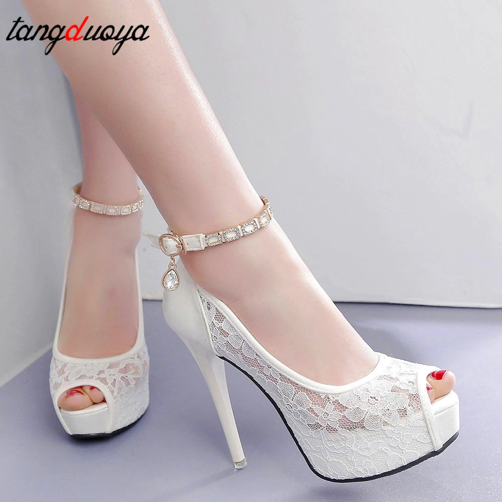 Lace Wedding Shoes Woman Peep Toe High Heels Women Shoes Platform