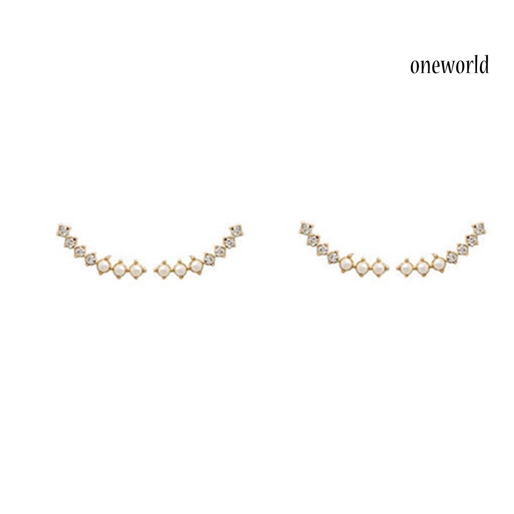 OW@ Fashion Girl Women Shiny Rhinestone Imitation Pearl Sweep Pin Earrings Jewelry