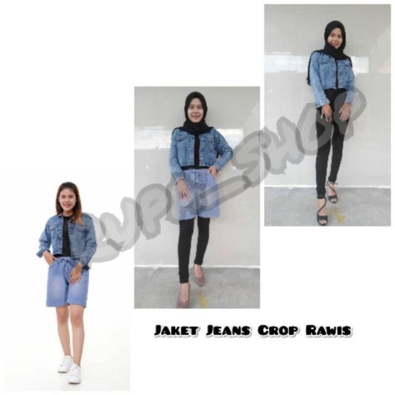 JAKET JEANS WANITA CHANMI CROP RAWIS SNOW BLACK