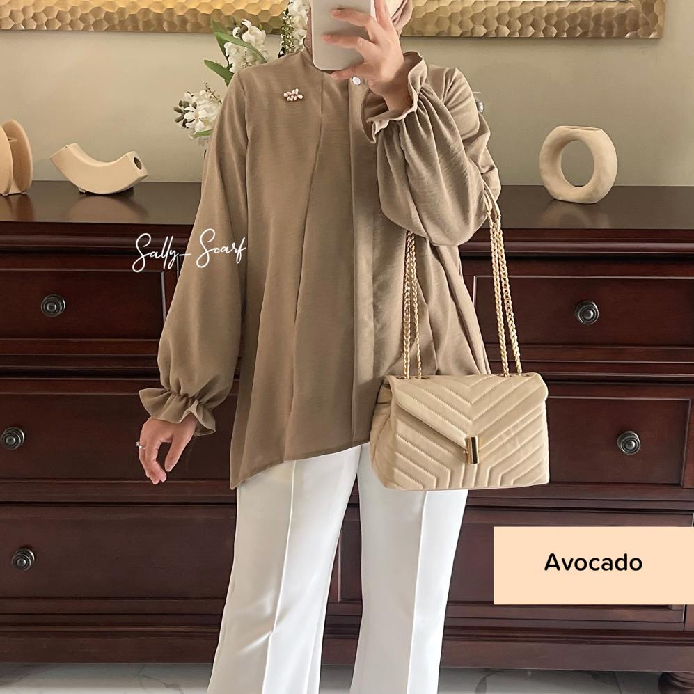 Anona crinkle airflow blouse wanita busui full kancing / oversized-Avocado
