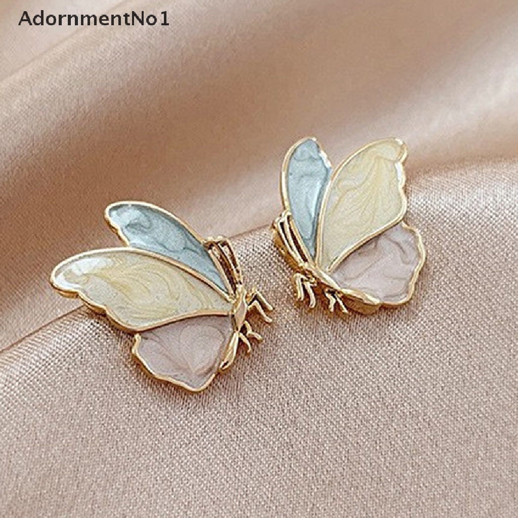 (AdornmentNo1) Anting Tusuk Gantung Panjang Desain Kupu-Kupu Hias Kristal + Mutiara Untuk Wanita