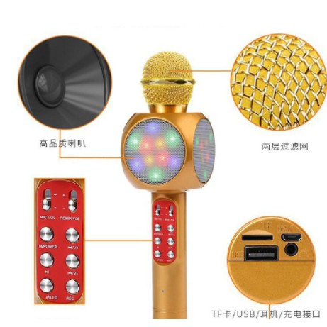 WS-1816 Mic Wireless Bluetooth Karaoke LED RGB / WS1816 Microphone Speaker KTV Efek USB Player