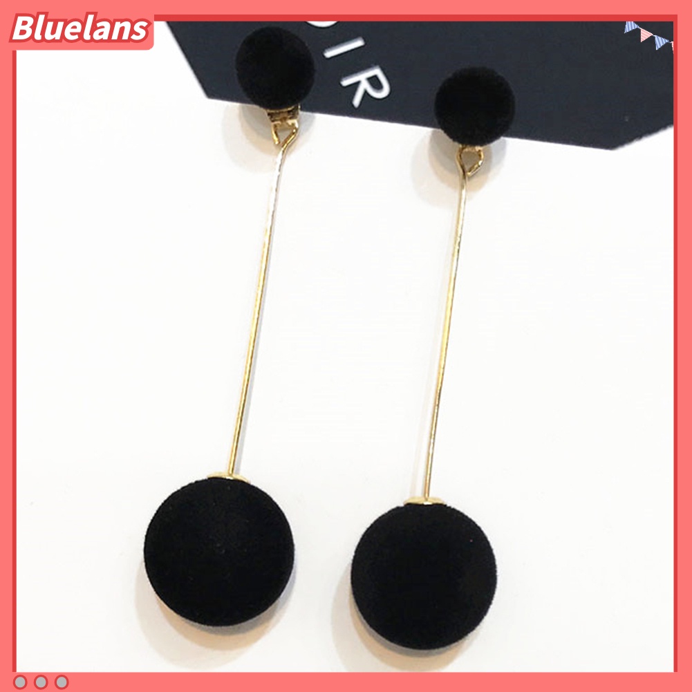 Bluelans Anting Gantung Panjang Model Bola Bulu Imitasi Untuk Wanita