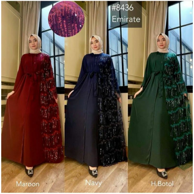 gamis emirate ala arabian bahan wove combi rumbai turki