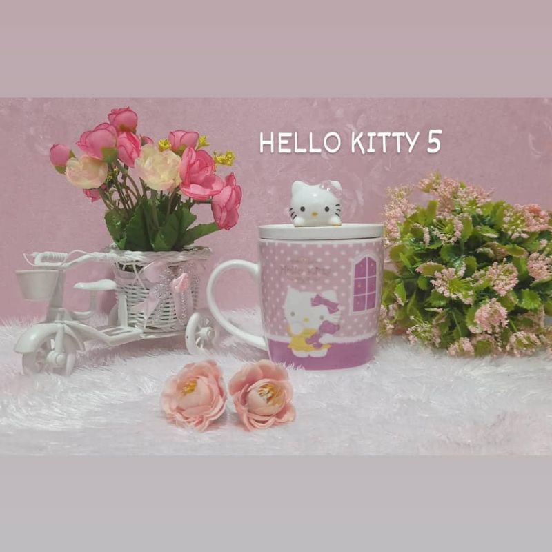 mug hello kitty tutup keramik pink shabby