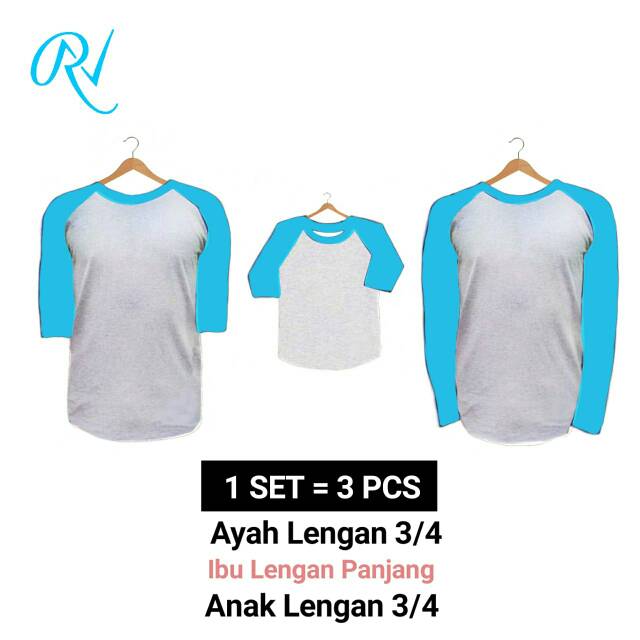 Kaos raglan warna abu Misty Lengan biru turkish