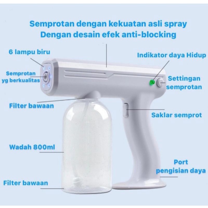 Mesin Semprot Nano Spray Gun Wireless 800mil Utra violet