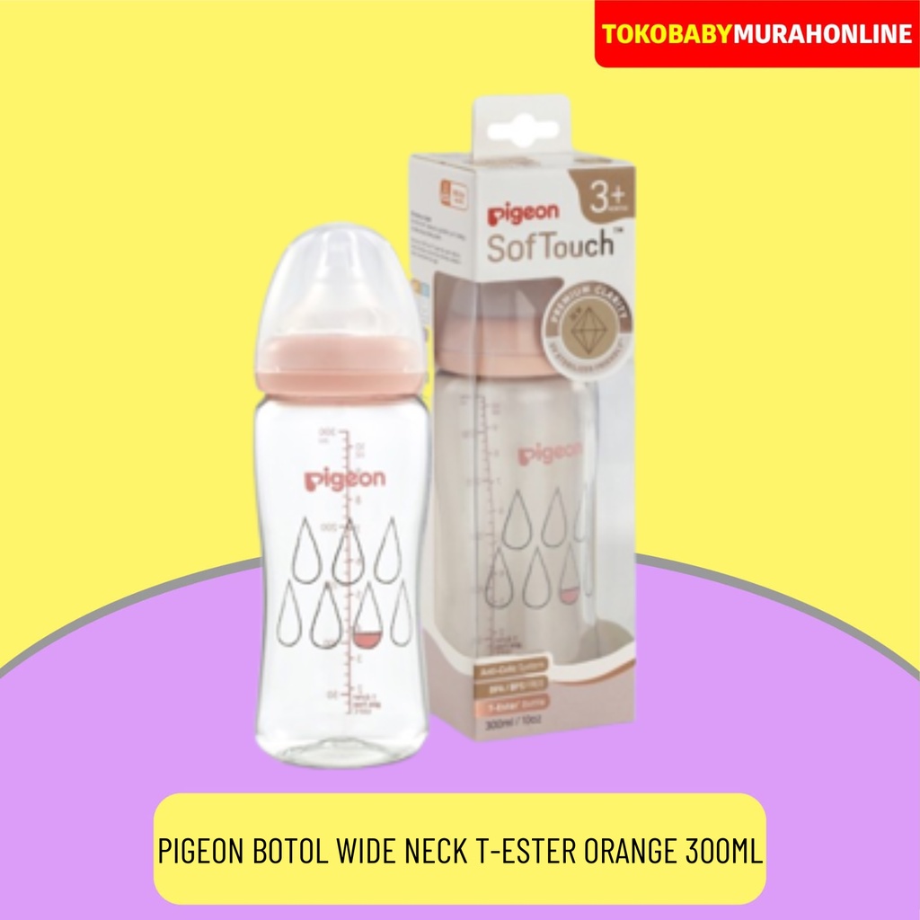 PIGEON Botol T-Ester Wide Neck 300ml Light Orange W/ P-PLUS NIPPLE PR010856 / BOTOL SUSU