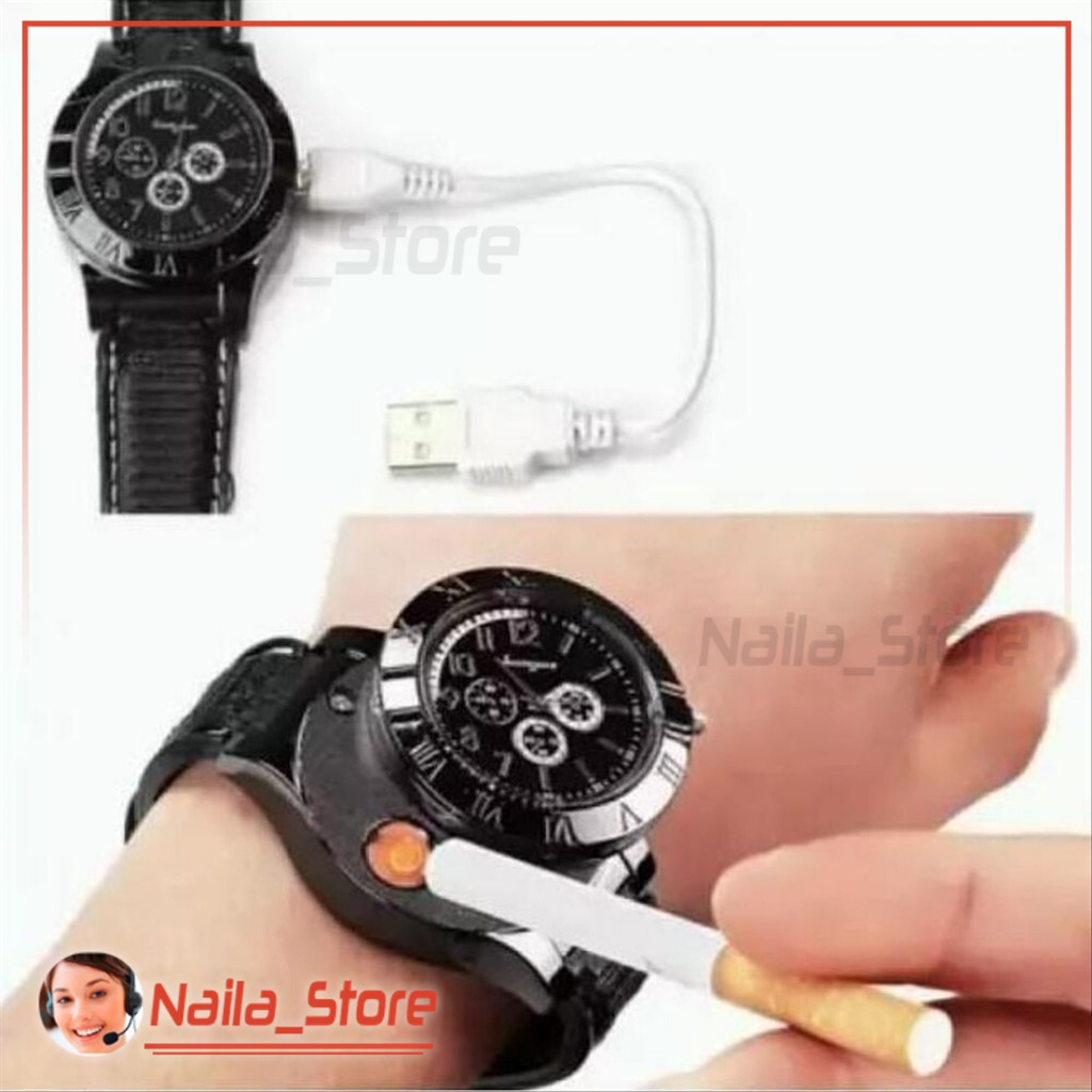 Jam Tangan Korek Lighter Elektrik USB Praktis Rokok Stylish