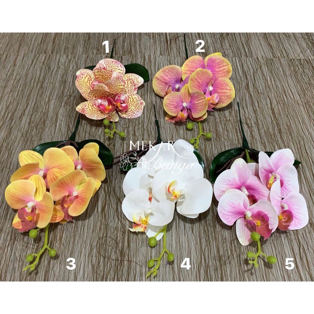(HS 4051) - Bunga Artifisial Anggrek & Daun Anggrek Latex Premium Dekorasi Rumah Pelaminan Hantaran