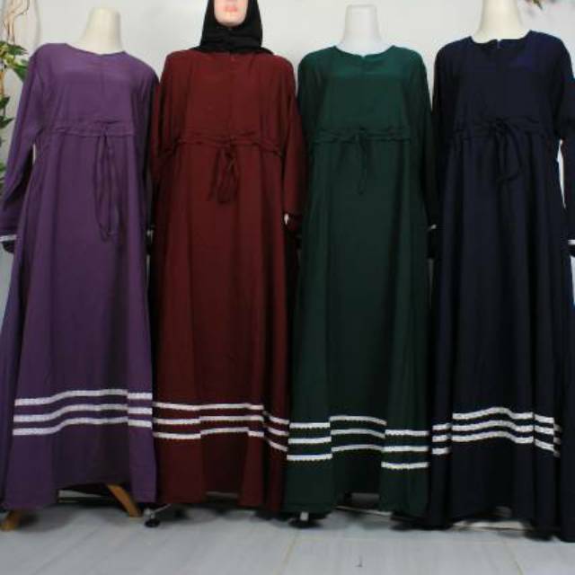 Gamis khadeeja wolfis list renda plat 2 khadijah syari busana muslim baju simple wanita baju wanita