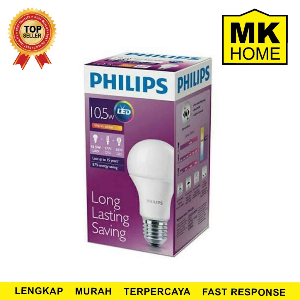 LED PHILIPS 10 Watt WARM WHITE KUNING Lampu Philip Bulb 10