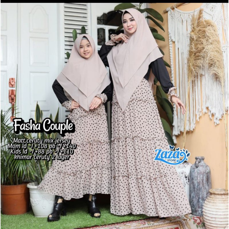 Couple ibu dan anak couple gamis syari polkadot mom and kids Fasha Couple
