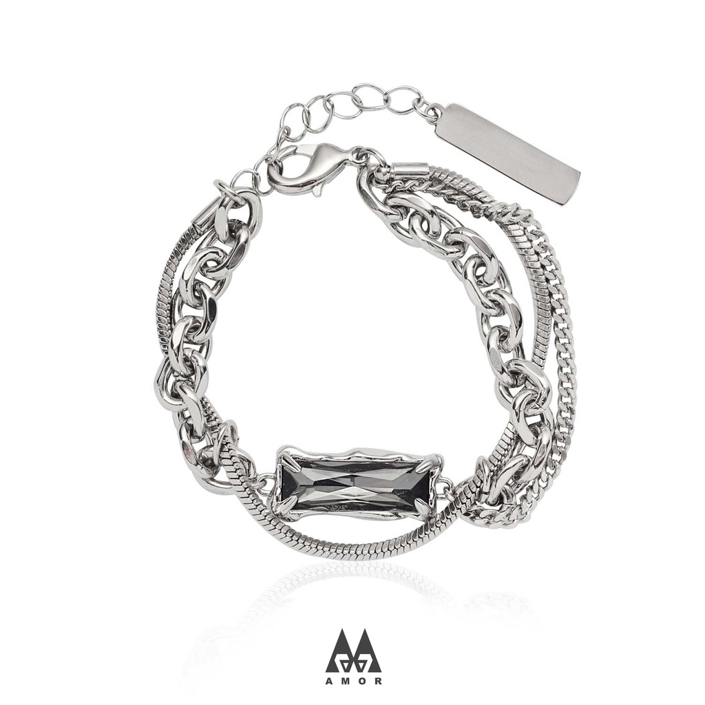 Gelang Bahan Titanium steel Aksen zircon Warna Hitam Gaya hip hop Untuk unisex