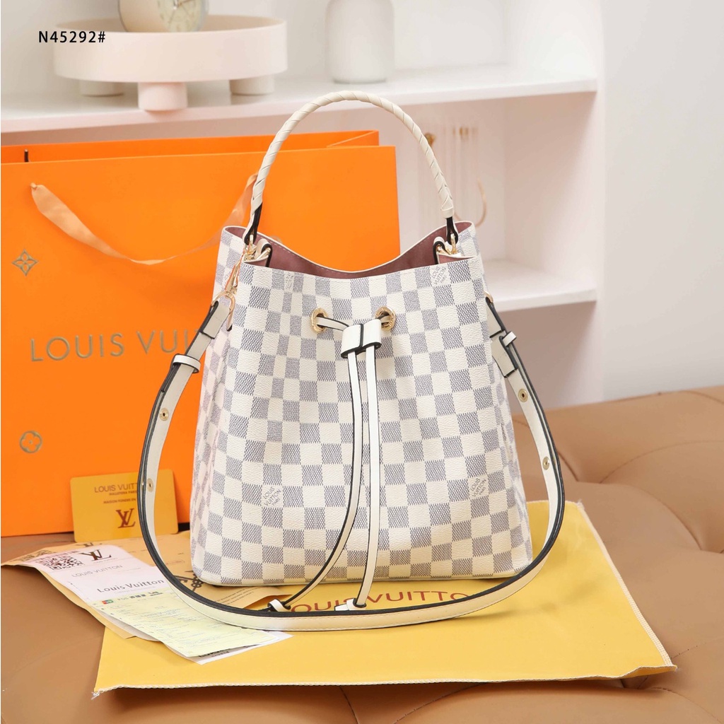 N45292 MM Braided Leather Handle Bucket Bag Women Dounle Color Shoulder Bag