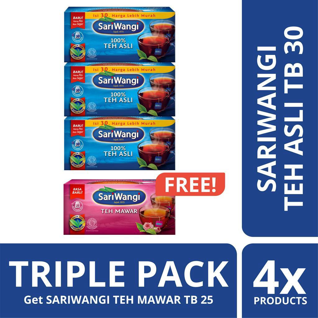 

Sariwangi Teh Asli Celup Isi 30 x 3 pcs - Free Sariwangi Teh Mawar Celup Isi 25