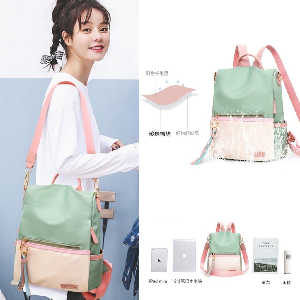 TAS RANSEL WANITA KOREA ANTI AIR IMPORT HIJAU DIDEA TA430G3 BACKPACK GENDONG SEKOLAH KERJA KULIAH BESAR ORI BATAM MURAH PREMIUM